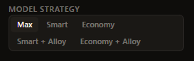 The Castforge model strategy control, with Max, Smart, and Economy tiers.